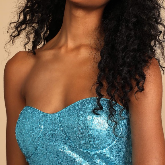 Bright Blue Sequin Strapless Mini Dress - Picture 3 of 5